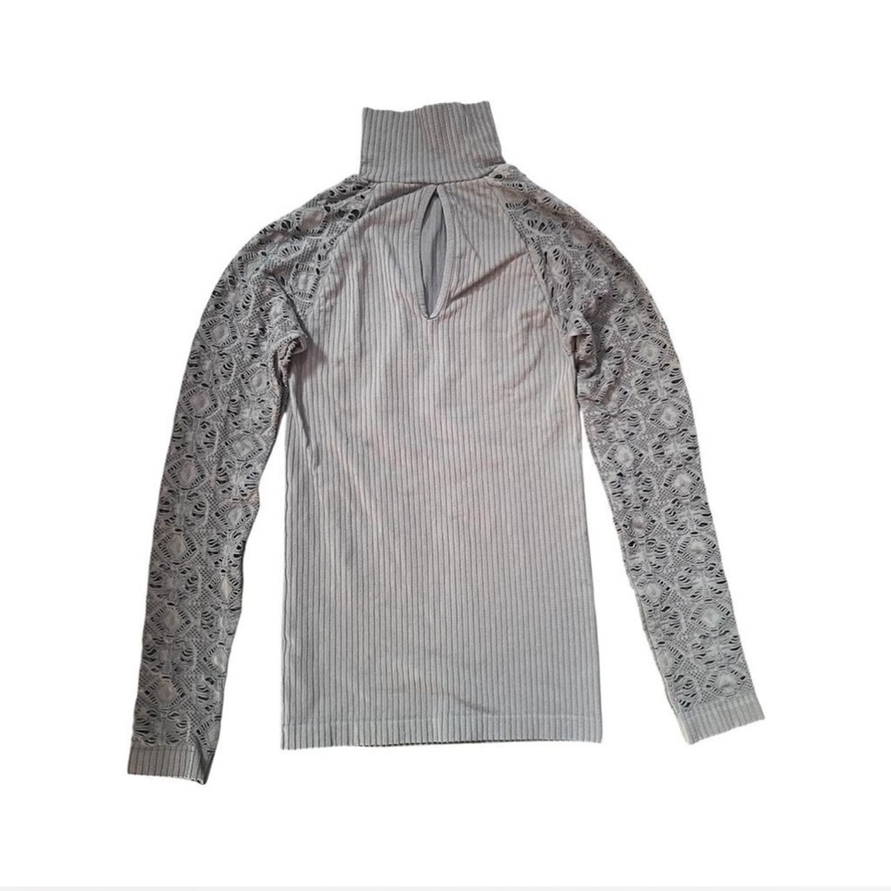 Free People Intimately purple grey laser cut lace long sleeve mock turtleneck - Picture 2 of 4